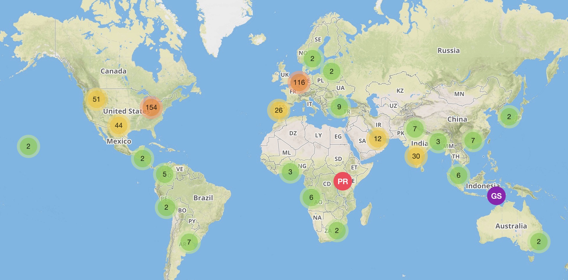 Mapa de clientes en todo el mundo